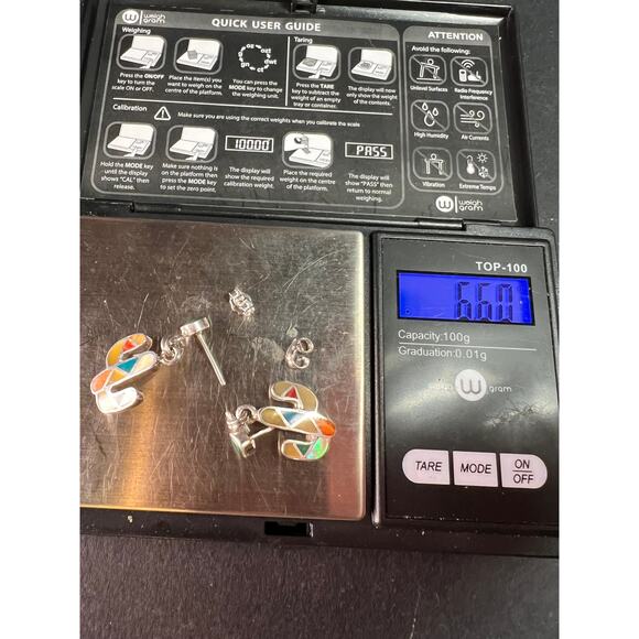 NEW Sterling Silver Peruvian Art Mosaic Cactus Earrings – Multi-Gemstone Inlay - Picture 12 of 12